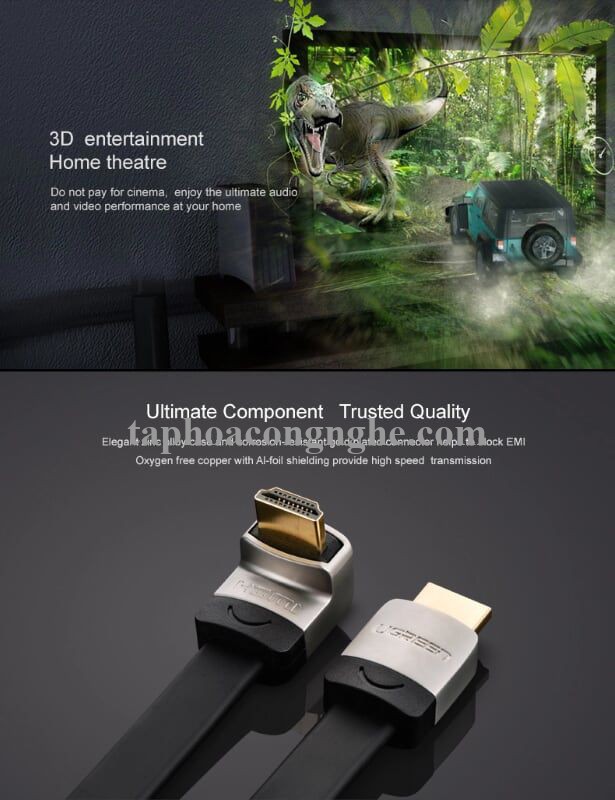 Ugreen 10280 3M màu Đen Cáp tín hiệu HDMI chuẩn 1.4 đầu góc 90 độ HD122 30010280